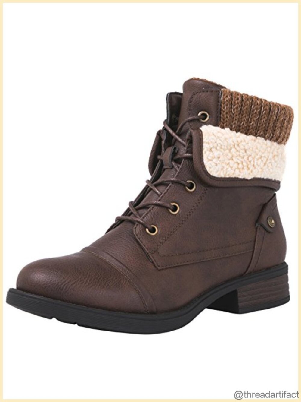 Combat Boots Dressy Lace Up Ankle Boots Low Heel Faux Leather
